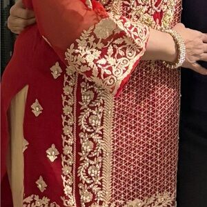 Elegant Red and Gold Embroidered Dress